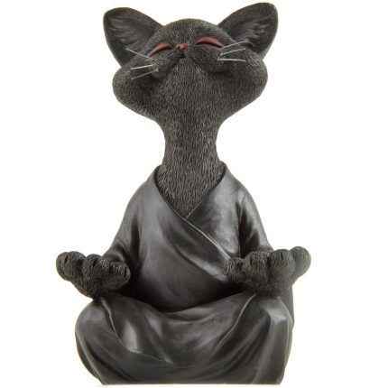 5" Whimsical Happy Cat Buddha Figurine – Zen-Inspired Resin Cat Statue – Meditating Animal Sculpture for Mindful Home or Office Decor – Peaceful Gift for Cat Lovers and Yoga Fans