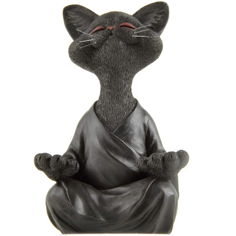 5" Whimsical Happy Cat Buddha Figurine – Zen-Inspired Resin Cat Statue – Meditating Animal Sculpture for Mindful Home or Office Decor – Peaceful Gift for Cat Lovers and Yoga Fans