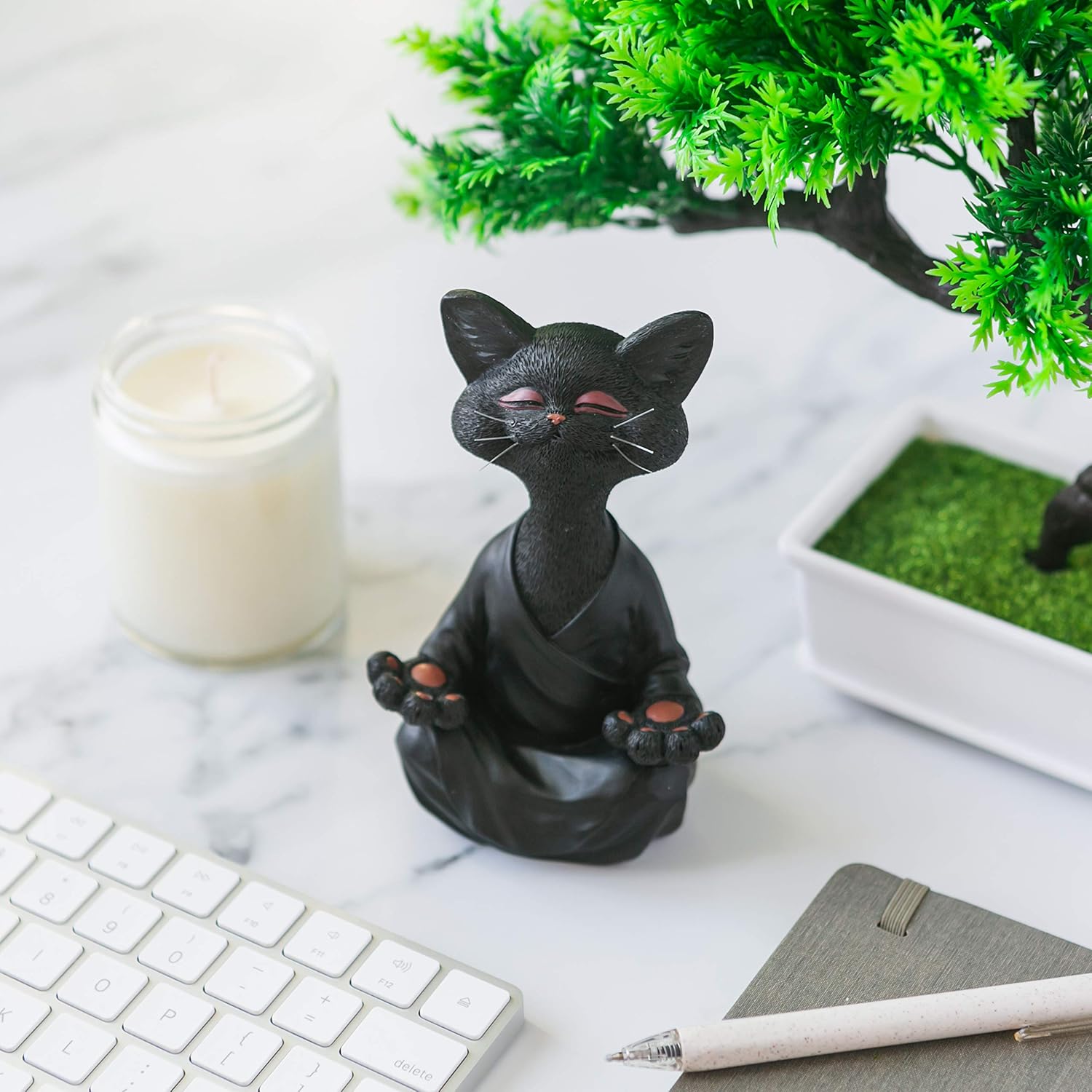 5" Whimsical Happy Cat Buddha Figurine – Zen-Inspired Resin Cat Statue – Meditating Animal Sculpture for Mindful Home or Office Decor – Peaceful Gift for Cat Lovers and Yoga Fans