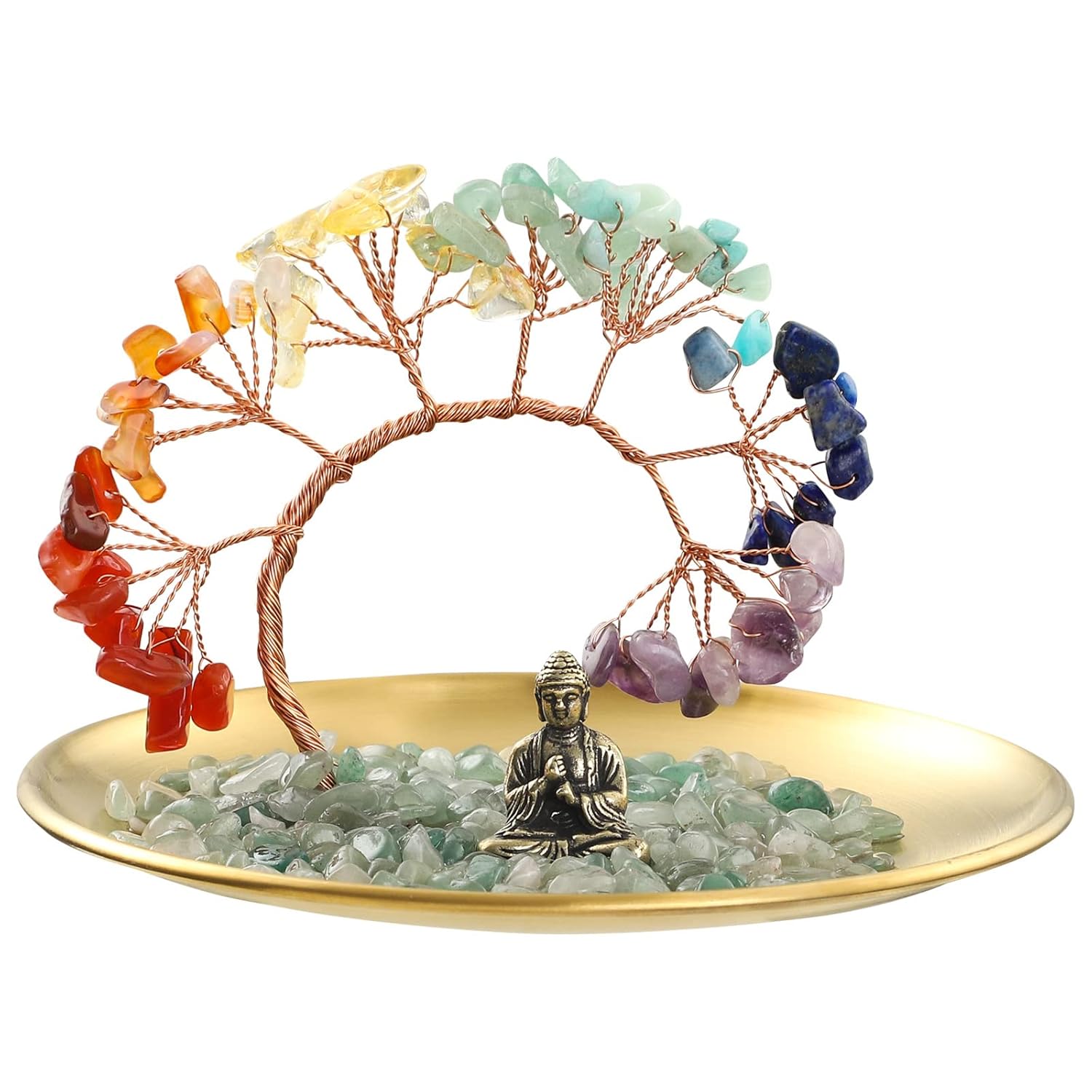 7 Chakra Crystal Tree - Buddha Statue Money for Wealth and Luck Yoga Meditation Home Decor Shelf Accents, Living Room Bedroom Office Decoration, Bookshelf Decor, TV Stand