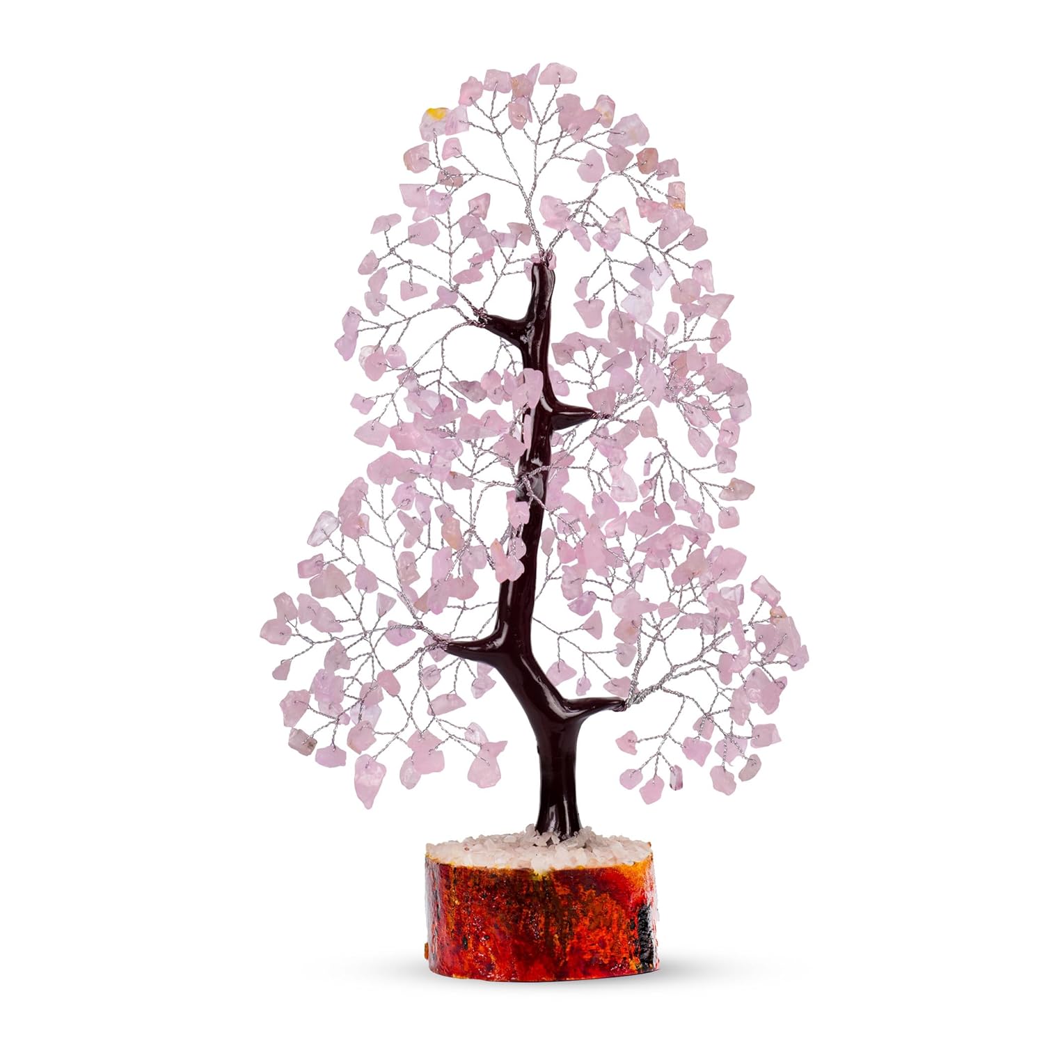 7 Chakra Money Tree Healing Feng Shui Statues & Figurines Reiki Crystal Balancing Buddha Home Décor (Rose Quartz Silver)