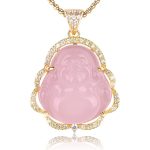 ASGIFT Laughing Buddha Necklace Cubic Zirconia Green Jade Buddha Pendant with 18K Gold Plated Chain Lucky Buddha Necklace Jewelry Gift