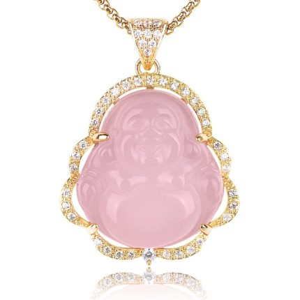 ASGIFT Laughing Buddha Necklace Cubic Zirconia Green Jade Buddha Pendant with 18K Gold Plated Chain Lucky Buddha Necklace Jewelry Gift