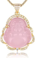 ASGIFT Laughing Buddha Necklace Cubic Zirconia Green Jade Buddha Pendant with 18K Gold Plated Chain Lucky Buddha Necklace Jewelry Gift