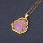 ASGIFT Laughing Buddha Necklace Cubic Zirconia Green Jade Buddha Pendant with 18K Gold Plated Chain Lucky Buddha Necklace Jewelry Gift