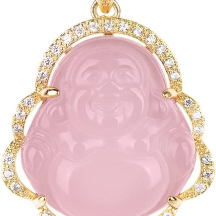 ASGIFT Laughing Buddha Necklace Cubic Zirconia Green Jade Buddha Pendant with 18K Gold Plated Chain Lucky Buddha Necklace Jewelry Gift