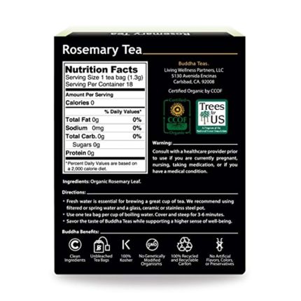Buddha Teas - Organic Rosemary Tea - Herbal Tea - Stimulating & System Regulating - With Antioxidants & Minerals - Clean Ingredients - Caffeine Free - OU Kosher - 18 Tea Bags...