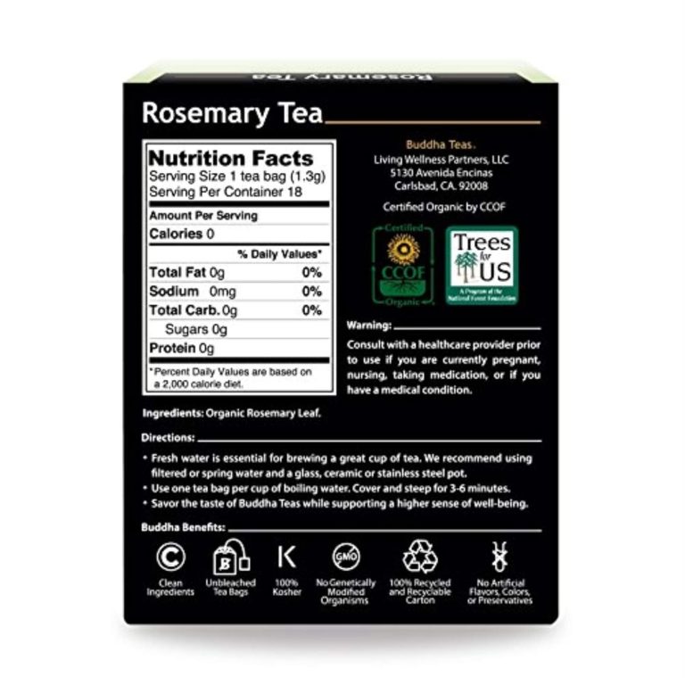 Buddha Teas - Organic Rosemary Tea - Herbal Tea - Stimulating & System Regulating - With Antioxidants & Minerals - Clean Ingredients - Caffeine Free - OU Kosher - 18 Tea Bags...