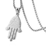 HZMAN Khamsah Stainless Steel Egyptian Eye Fatima Hamsa Hand Pendant Necklace Success and Protection Lucky