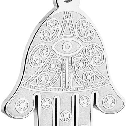 HZMAN Khamsah Stainless Steel Egyptian Eye Fatima Hamsa Hand Pendant Necklace Success and Protection Lucky