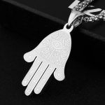 HZMAN Khamsah Stainless Steel Egyptian Eye Fatima Hamsa Hand Pendant Necklace Success and Protection Lucky