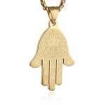 HZMAN Khamsah Stainless Steel Egyptian Eye Fatima Hamsa Hand Pendant Necklace Success and Protection Lucky