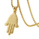 HZMAN Khamsah Stainless Steel Egyptian Eye Fatima Hamsa Hand Pendant Necklace Success and Protection Lucky