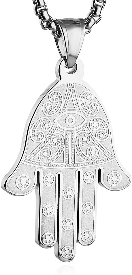 HZMAN Khamsah Stainless Steel Egyptian Eye Fatima Hamsa Hand Pendant Necklace Success and Protection Lucky HZMAN Khamsah Stainless Steel Egyptian Eye Fatima Hamsa Hand Pendant Necklace Success and Protection Lucky