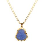 kelistom 14K Gold Plated Buddha Pendant Necklace for Women Men 3MM Flat Figaro Chain Necklace Blue Green Pink White Yellow Buddha Head