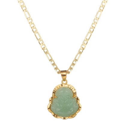 kelistom 14K Gold Plated Buddha Pendant Necklace for Women Men 3MM Flat Figaro Chain Necklace Blue Green Pink White Yellow Buddha Head