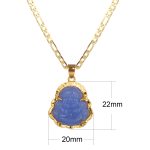 kelistom 14K Gold Plated Buddha Pendant Necklace for Women Men 3MM Flat Figaro Chain Necklace Blue Green Pink White Yellow Buddha Head