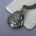 Natural Obsidian Necklace Lucky Amulet Protection Pendant with Adjustable Bead Chain Black Crystal Talisman Spiritual Jewelry Gift for Men Women