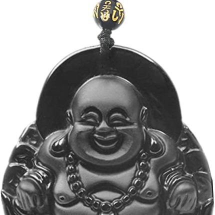 Natural Obsidian Necklace Lucky Amulet Protection Pendant with Adjustable Bead Chain Black Crystal Talisman Spiritual Jewelry Gift for Men Women