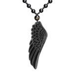 Natural Obsidian Necklace Lucky Amulet Protection Pendant with Adjustable Bead Chain Black Crystal Talisman Spiritual Jewelry Gift for Men Women